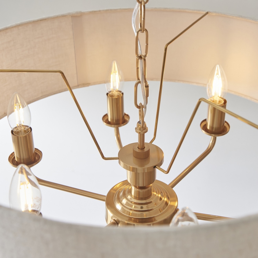 Endon 110722 - Kattokruunu ketjussa HIGHCLERE 6xE14/6W/230V beige/messinki halkaisija 55 cm