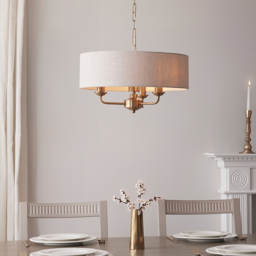 Endon 110723 - Kattokruunu ketjussa HIGHCLERE 3xE14/40W/230V beige/messinki