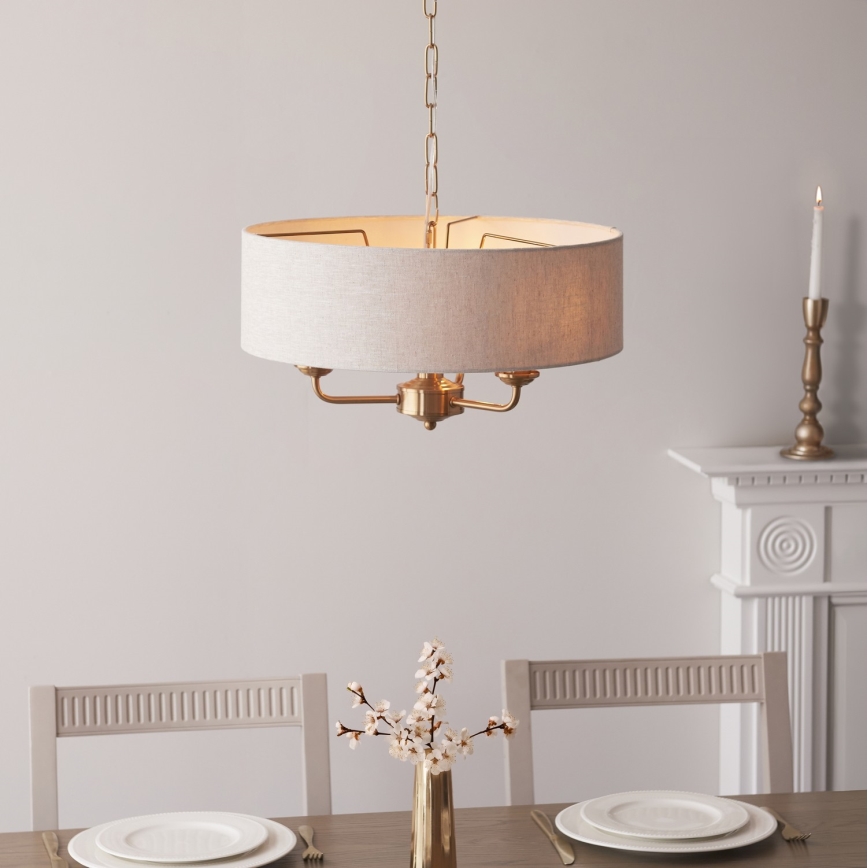 Endon 110723 - Kattokruunu ketjussa HIGHCLERE 3xE14/40W/230V beige/messinki