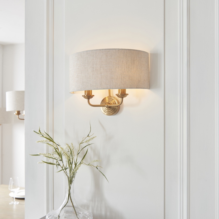 Endon 110726 - Seinävalaisin HIGHCLERE 2xE14/40W/230V beige/messinki