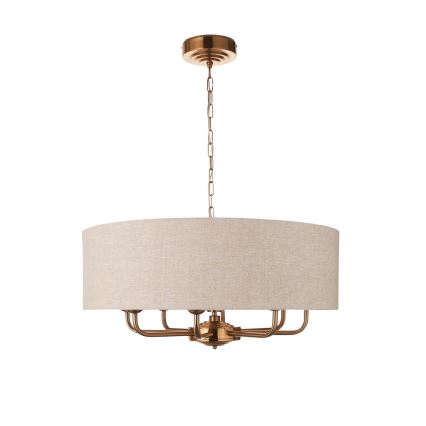 Endon 110727 - HIGHCLERE-kattokruunu ketjulla 8xE14/40W/230V beige/messinki, halkaisija 70 cm