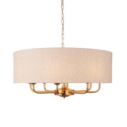 Endon 110727 - HIGHCLERE-kattokruunu ketjulla 8xE14/40W/230V beige/messinki, halkaisija 70 cm