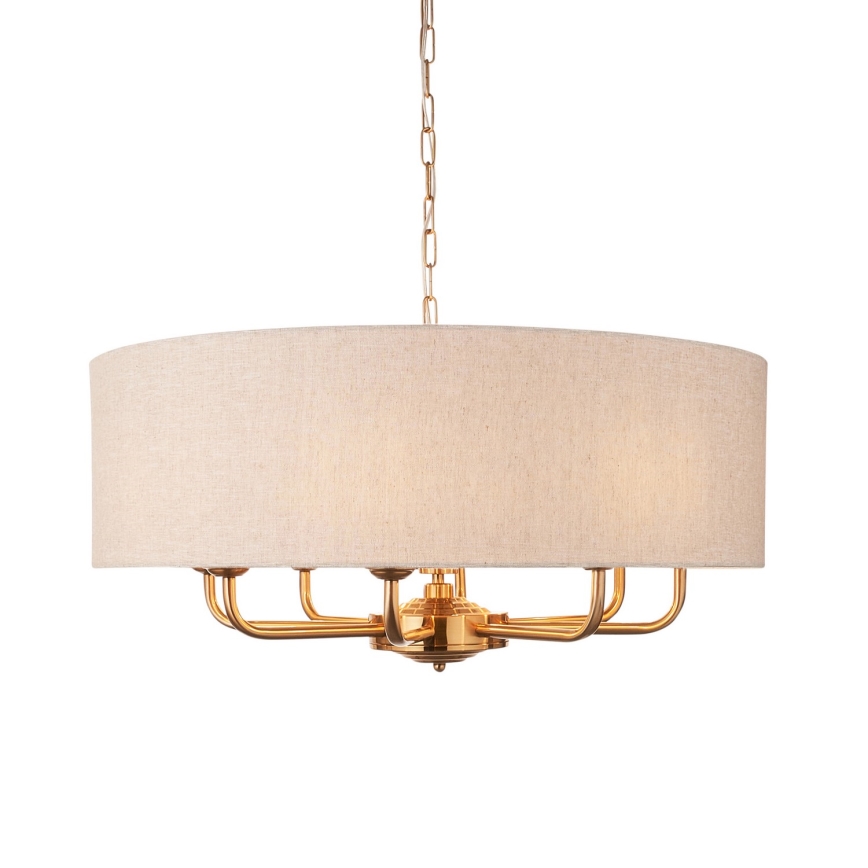 Endon 110727 - HIGHCLERE-kattokruunu ketjulla 8xE14/40W/230V beige/messinki, halkaisija 70 cm