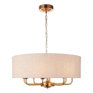 Endon 110727 - Ketjulla roikkuva kattokruunu HIGHCLERE 8xE14/6W/230V beige/messinki halkaisija 70 cm