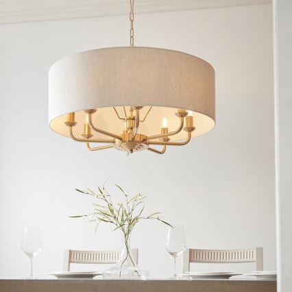 Endon 110727 - Ketjulla roikkuva kattokruunu HIGHCLERE 8xE14/6W/230V beige/messinki halkaisija 70 cm