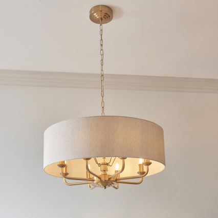 Endon 110727 - Ketjulla roikkuva kattokruunu HIGHCLERE 8xE14/6W/230V beige/messinki halkaisija 70 cm