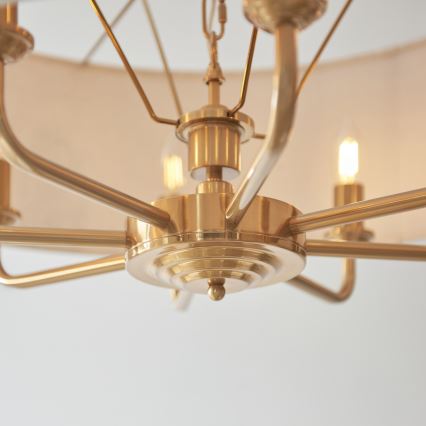 Endon 110727 - Ketjulla roikkuva kattokruunu HIGHCLERE 8xE14/6W/230V beige/messinki halkaisija 70 cm