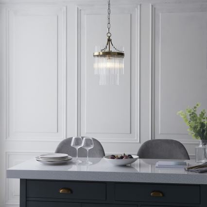 Endon 112572 - Ketjuun ripustettava kattokruunu MARIETTA 1xE27/10W/230V messinki/kirkas