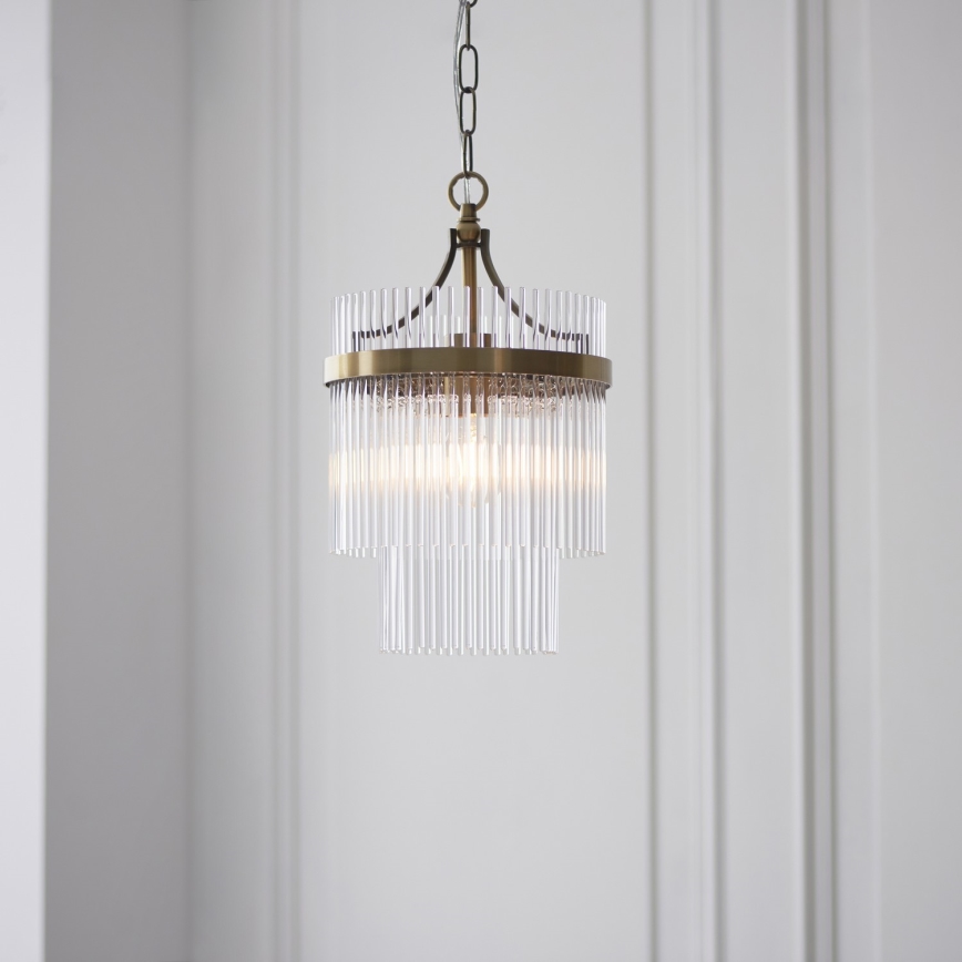 Endon 112572 - Ketjuun ripustettava kattokruunu MARIETTA 1xE27/10W/230V messinki/kirkas