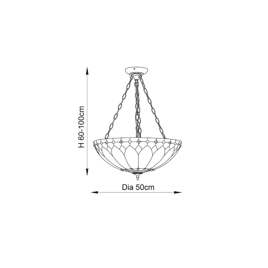 Endon 63976 - Ketjulla roikkuva Tiffany-tyylinen kattokruunu BROOKLYN 3xE27/60W/230V, halkaisija 50 cm
