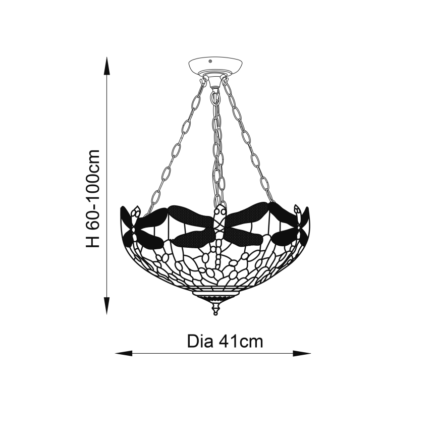 Endon 64075 - Tiffany-tyylinen riippuvalaisin ketjulla DRAGONFLY 3xE27/60W/230V, Ø 41 cm
