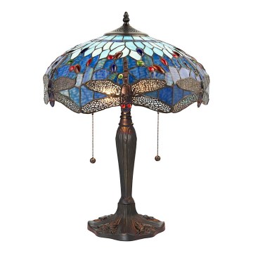 Endon 64089 - Tiffany DRAGONFLY -pöytälamppu, 2xE27/60W/230V, halkaisija 41 cm