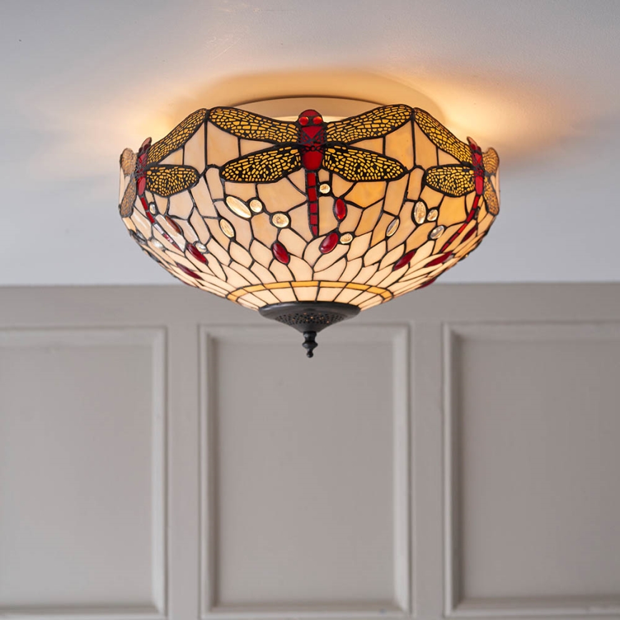 Endon 70723 - Tiffany-kattovalaisin DRAGONFLY 2xE27/60W/230V halkaisija 41 cm
