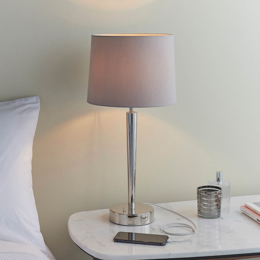 Endon 72175 - Pöytävalaisin USB-portilla SYON 1xE14/40W/230V kiiltävä kromi/beige