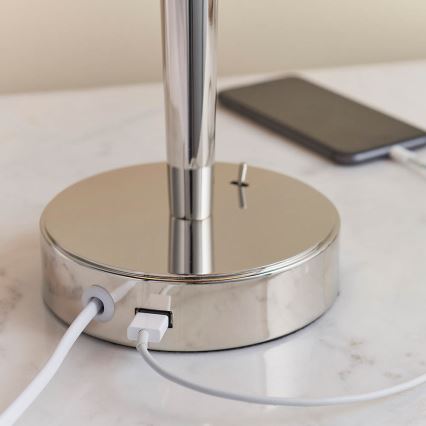 Endon 72175 - Pöytävalaisin USB-portilla SYON 1xE14/40W/230V kiiltävä kromi/beige