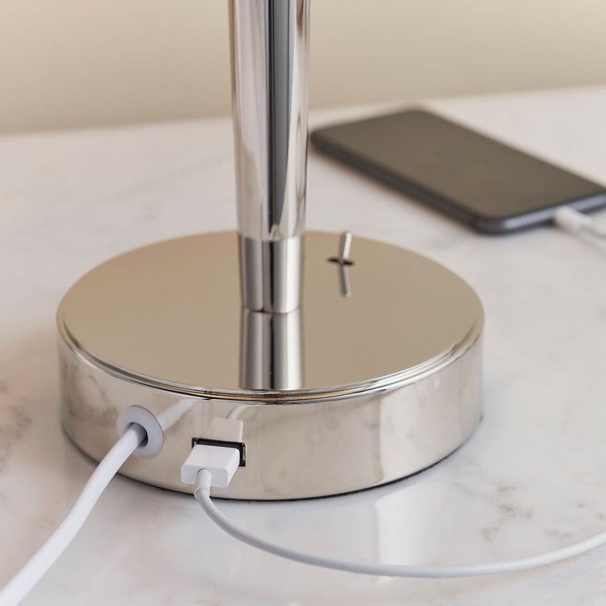 Endon 72175 - Pöytävalaisin USB-portilla SYON 1xE14/40W/230V kiiltävä kromi/beige