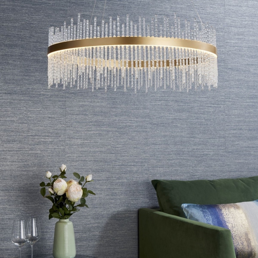 Endon 81908 - Himmennettävä LED-kattokruunu johdossa ADRIEL LED/58W/230V 3000K halkaisija 70 cm kulta/läpinäkyvä