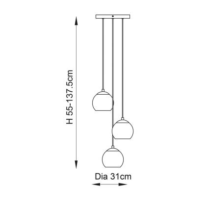 Endon 91971 - Vaijerilla ripustettava DIMPLE-riippuvalaisin 3xE14/7W/230V kultainen/savunbeige