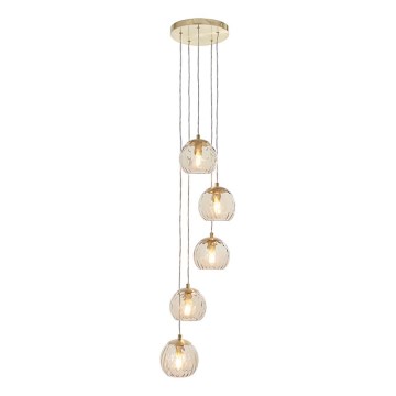 Endon 91972 - riippuvalaisin vaijerilla DIMPLE 5xE14/7W/230V kultainen/savunbeige