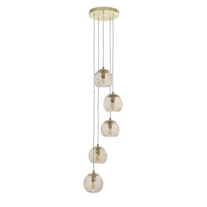 Endon 91972 - riippuvalaisin vaijerilla DIMPLE 5xE14/7W/230V kultainen/savunbeige