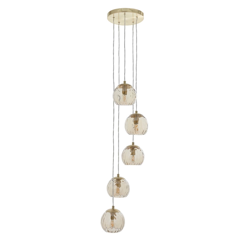 Endon 91972 - riippuvalaisin vaijerilla DIMPLE 5xE14/7W/230V kultainen/savunbeige