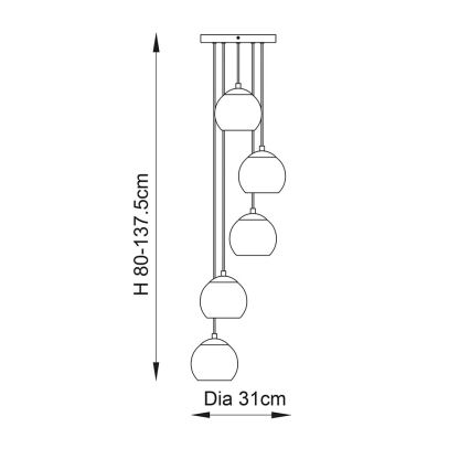 Endon 91972 - riippuvalaisin vaijerilla DIMPLE 5xE14/7W/230V kultainen/savunbeige