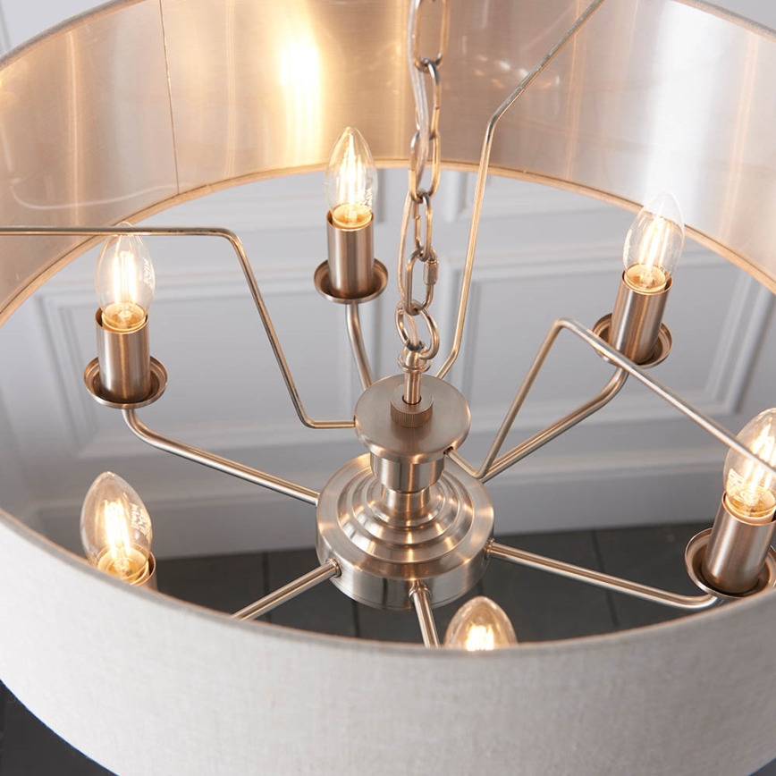 Endon 94357 - Ketjulla varustettu kattokruunu HIGHCLERE 6xE14/40W/230V halkaisija 55 cm beige/mattakromi