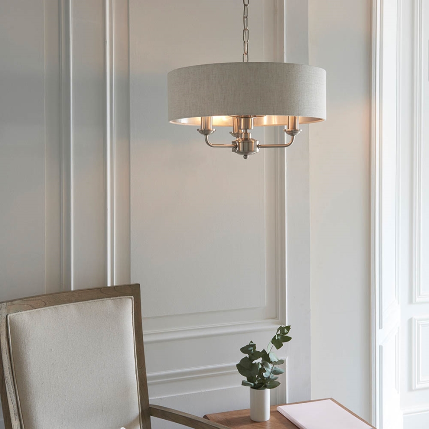 Endon 94361 - Kattokruunu ketjussa HIGHCLERE 3xE14/40W/230V beige/mattakromi