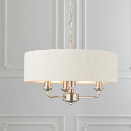 Endon 94361 - Kattokruunu ketjussa HIGHCLERE 3xE14/40W/230V beige/mattakromi