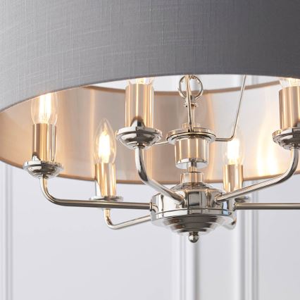 Endon 94373 - Kattokruunu ketjussa HIGHCLERE 6xE14/40W/230V harmaa/kiiltävä kromi