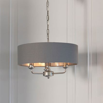 Endon 94377 - Kattokruunu ketjussa HIGHCLERE 3xE14/40W/230V harmaa/kiiltävä kromi