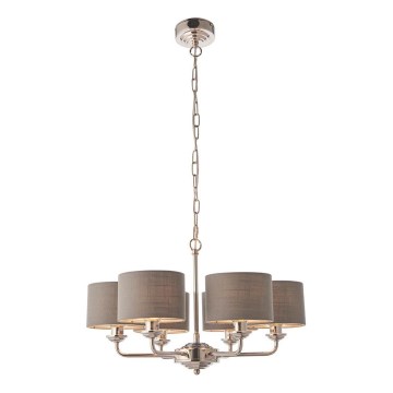 Endon 94381 - Kattokruunu ketjussa HIGHCLERE 6xE14/28W/230V harmaa/kiiltävä kromi