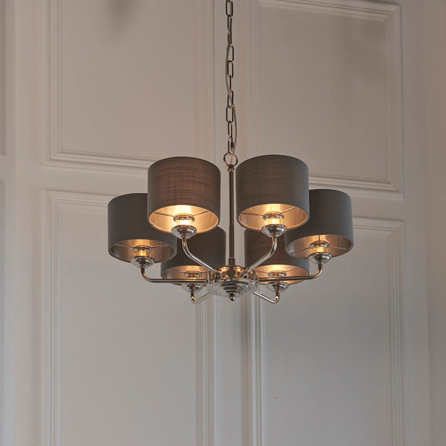 Endon 94381 - Kattokruunu ketjussa HIGHCLERE 6xE14/28W/230V harmaa/kiiltävä kromi
