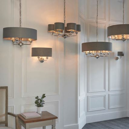 Endon 94381 - Kattokruunu ketjussa HIGHCLERE 6xE14/28W/230V harmaa/kiiltävä kromi