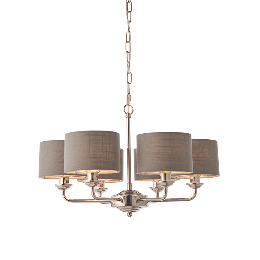 Endon 94381 - Kattokruunu ketjussa HIGHCLERE 6xE14/28W/230V harmaa/kiiltävä kromi