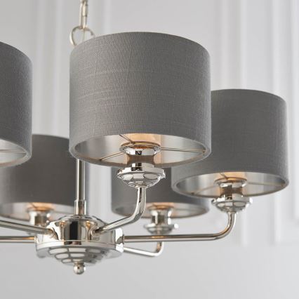 Endon 94381 - Kattokruunu ketjussa HIGHCLERE 6xE14/28W/230V harmaa/kiiltävä kromi