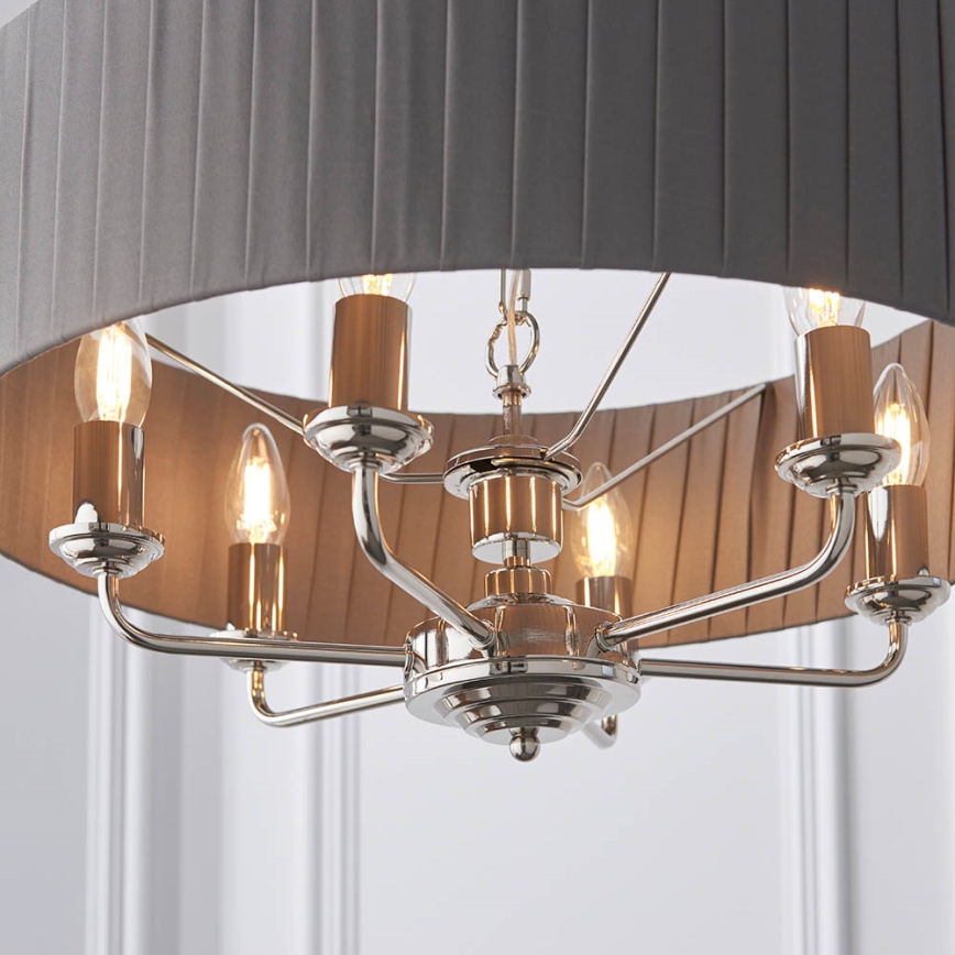 Endon 94397 - Kattokruunu ketjussa HIGHCLERE 6xE14/40W/230V harmaa/kiiltävä kromi