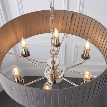 Endon 94397 - Kattokruunu ketjussa HIGHCLERE 6xE14/40W/230V harmaa/kiiltävä kromi
