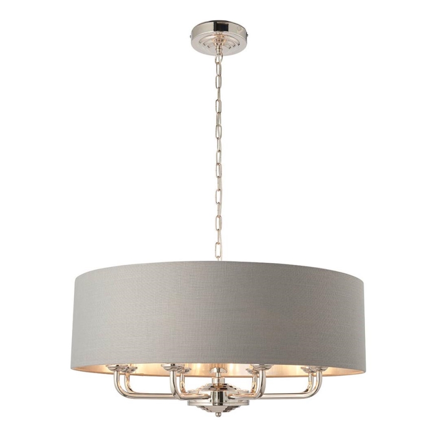 Endon 94415 - Kattokruunu ketjussa HIGHCLERE 8xE14/40W/230V harmaa/kiiltävä kromi halkaisija 70 cm