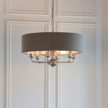 Endon 94415 - Kattokruunu ketjussa HIGHCLERE 8xE14/40W/230V harmaa/kiiltävä kromi halkaisija 70 cm