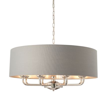 Endon 94415 - Kattokruunu ketjussa HIGHCLERE 8xE14/40W/230V harmaa/kiiltävä kromi halkaisija 70 cm