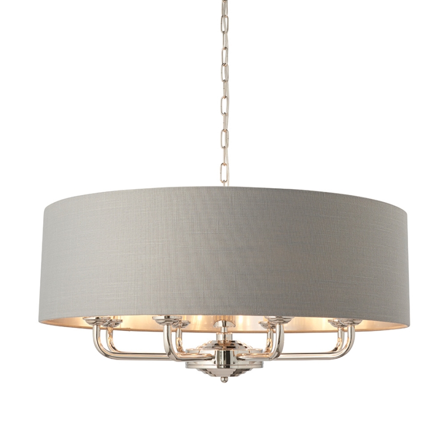 Endon 94415 - Kattokruunu ketjussa HIGHCLERE 8xE14/40W/230V harmaa/kiiltävä kromi halkaisija 70 cm