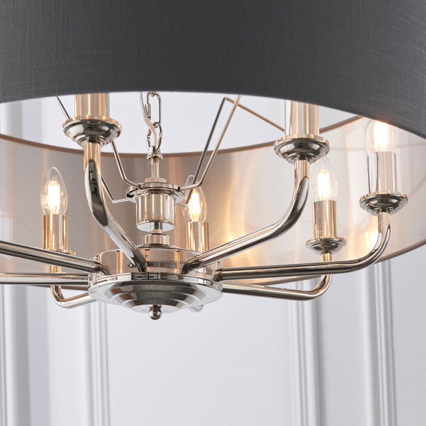 Endon 94415 - Kattokruunu ketjussa HIGHCLERE 8xE14/40W/230V harmaa/kiiltävä kromi halkaisija 70 cm