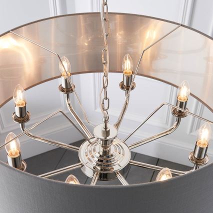 Endon 94415 - Kattokruunu ketjussa HIGHCLERE 8xE14/40W/230V harmaa/kiiltävä kromi halkaisija 70 cm