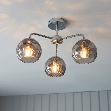 Endon 97971 - Pinta-asennettava kattovalaisin DIMPLE 3xE14/7W/230V kiiltävä kromi/savunharmaa