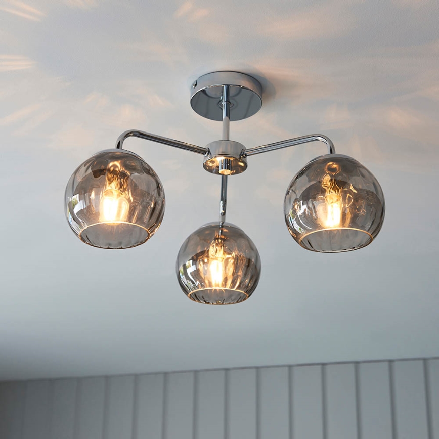 Endon 97971 - Pinta-asennettava kattovalaisin DIMPLE 3xE14/7W/230V kiiltävä kromi/savunharmaa