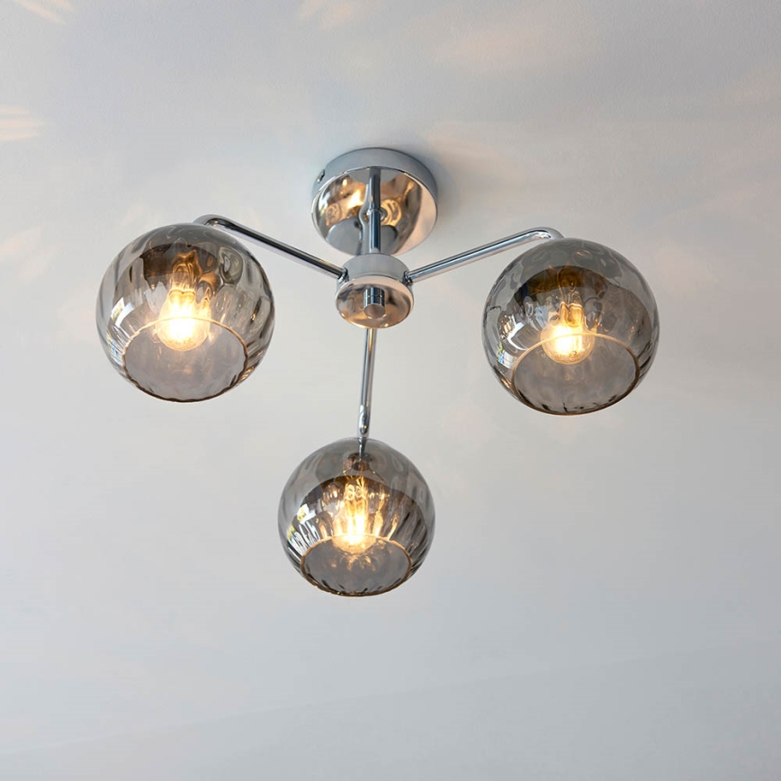 Endon 97971 - Pinta-asennettava kattovalaisin DIMPLE 3xE14/7W/230V kiiltävä kromi/savunharmaa