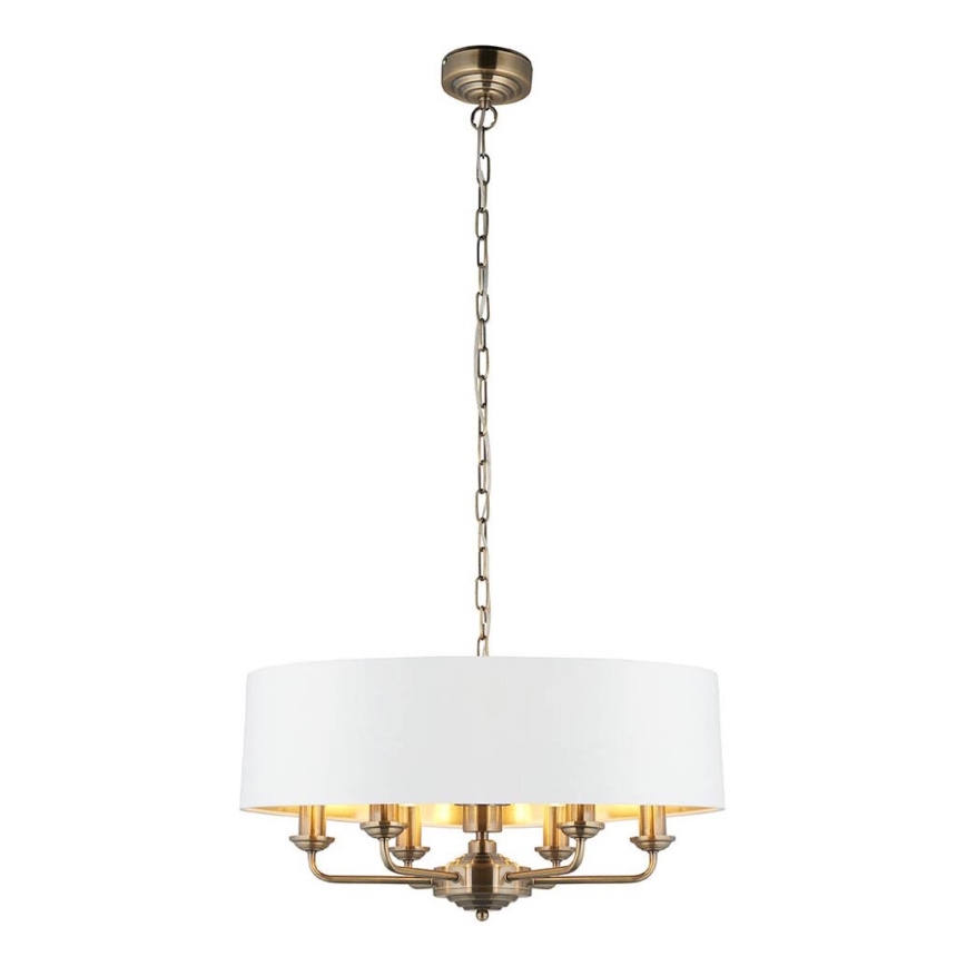 Endon 98933 - Kattokruunu ketjussa HIGHCLERE 6xE14/40W/230V valkoinen/messinki