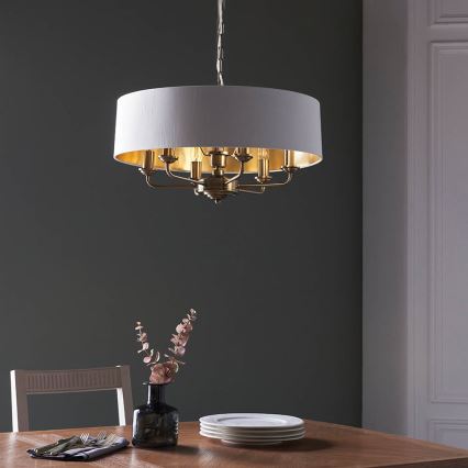 Endon 98933 - Kattokruunu ketjussa HIGHCLERE 6xE14/40W/230V valkoinen/messinki