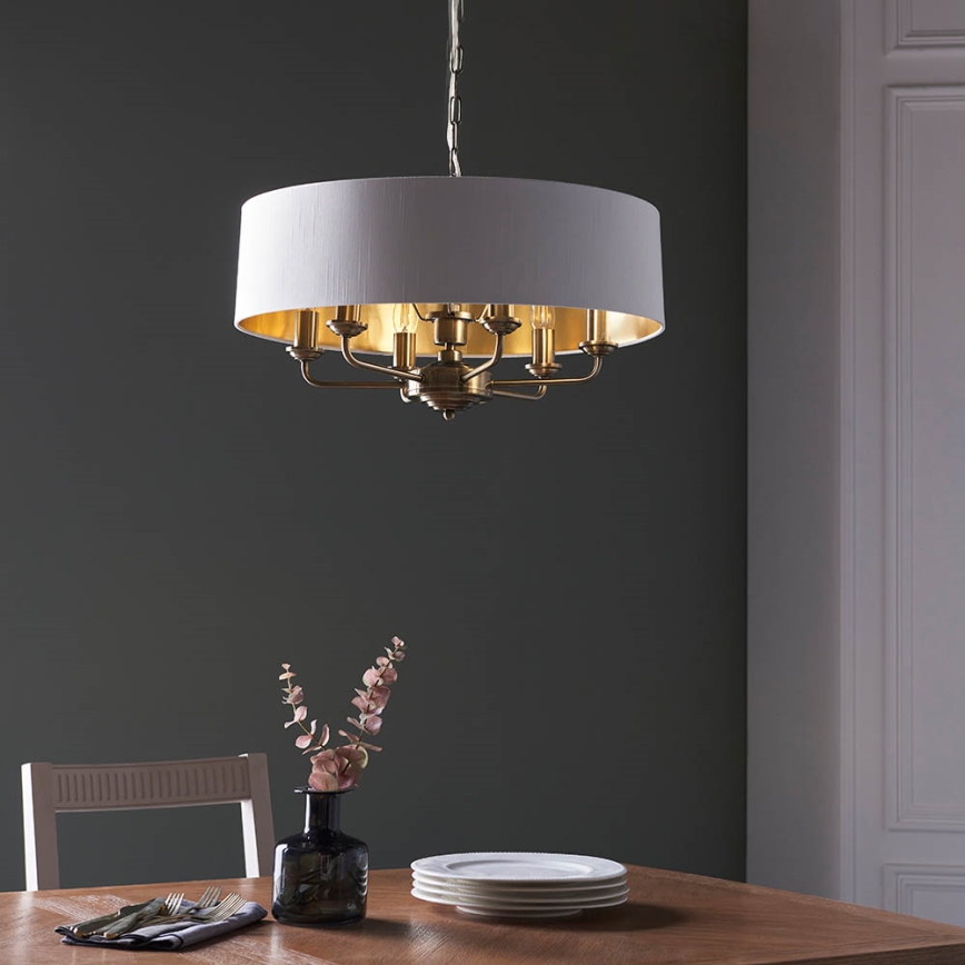 Endon 98933 - Kattokruunu ketjussa HIGHCLERE 6xE14/40W/230V valkoinen/messinki